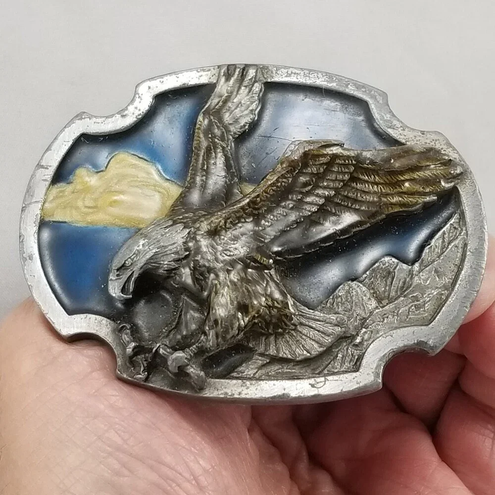 Eagle 1986 Siskiyou Pewter Belt Buckle Western USA Bird American Flag‎ Patriotic